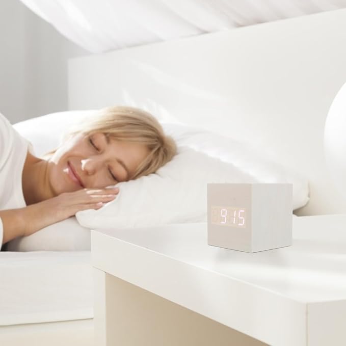 Healifty Wooden Digital Alarm Clock with Dual Led Display and Temperature Compact 2.55 Inch USB Powered Mini Clock for Bedroom and Desk Use