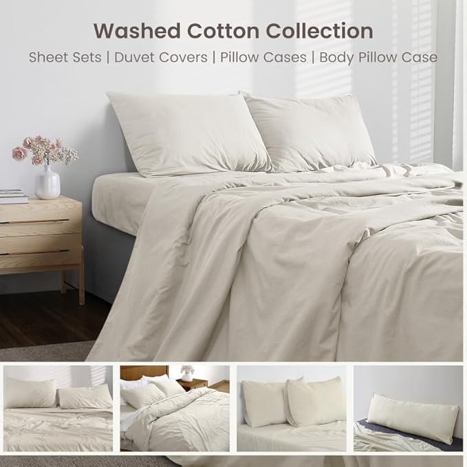 BIOWEAVES 100% Organic Washed Cotton Percale Weave Sheets King | GOTS Certified Sheets for King Size Bed, 17” Deep Pocket – 4 Piece Set, F Dew
