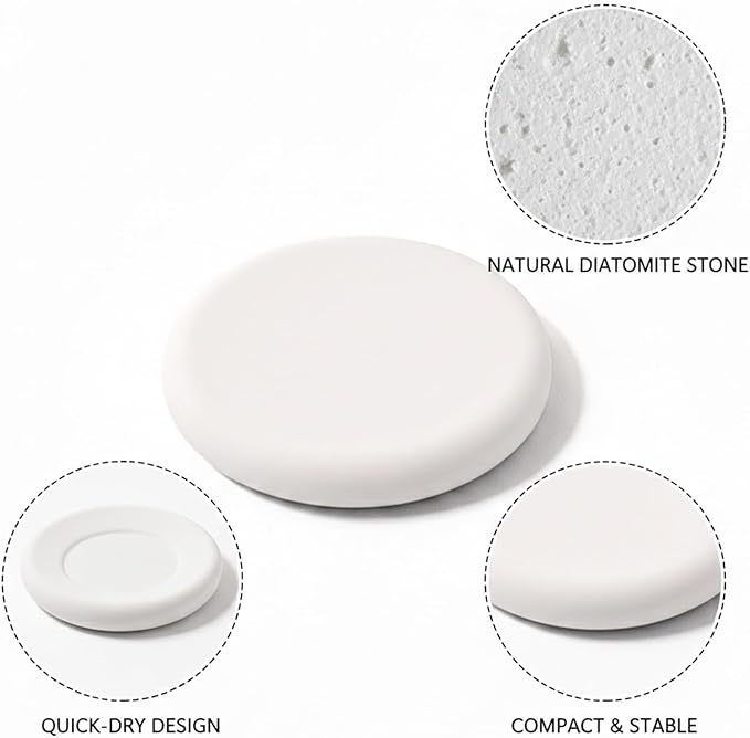 Round Diatomite Soap Dish for Bathroom Sink, Quick-Drying Stone Bar Soap Holder Tray, 3.9 Inch Diameter