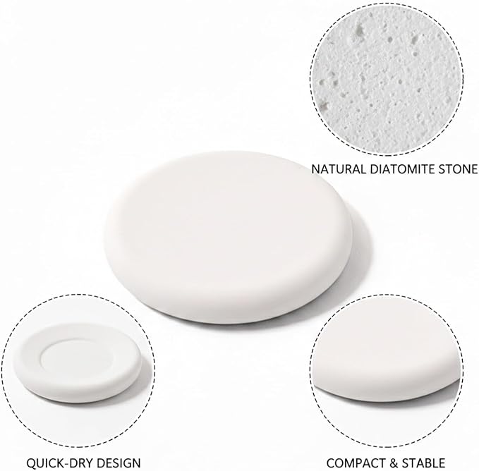 Round Diatomite Soap Dish, 3.9 Inch Natural Stone Bar Soap Holder for Bathroom Sink, Vanity, or Shower Ledge