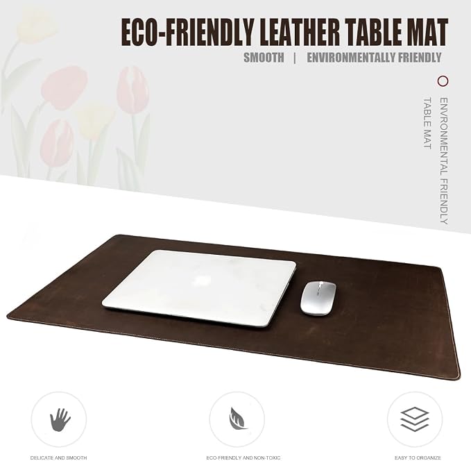 Full Grain Genuine Leather Desk Pad Large Retro Mouse Pad 35.4" x 17.7" Vintage Leather Desk Protector Desktop Cover Non-Slip Writing Blotter Coffee Bar Mat for Office Home