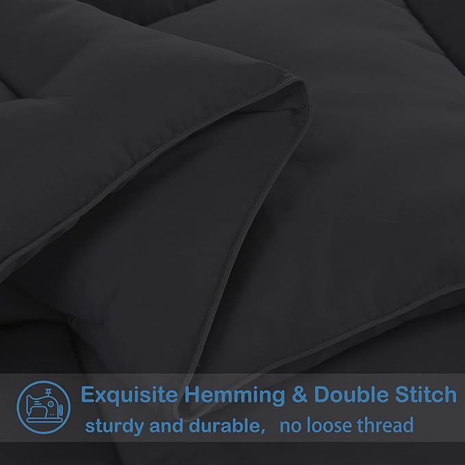 EASELAND California King Down Alternative Comforter - Quilted Duvet Insert for All Seasons, Soft Lightweight with Corner Tabs, Summer Winter Warm Bedding, Black 96x104 Inches