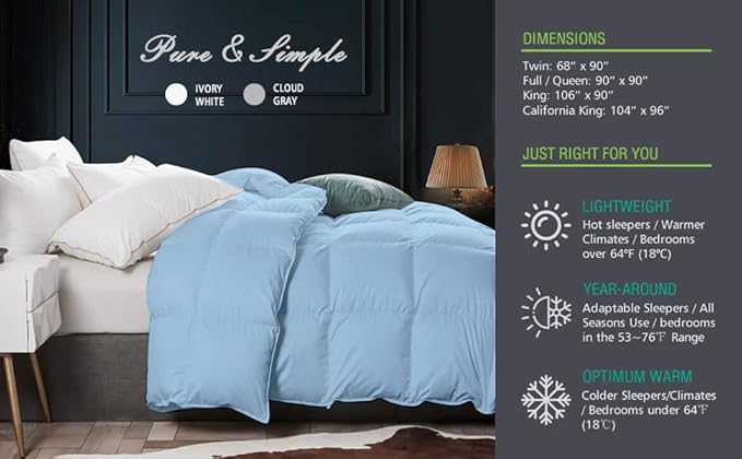 Eco Friendly Comforter King Size Comforter, Soft Light Blue Comforter, Down Alternative Comforter King Size Cooling Bed Comforter, Fluffy Light Blue Home Bedding King/Cal-King - 92"x102"