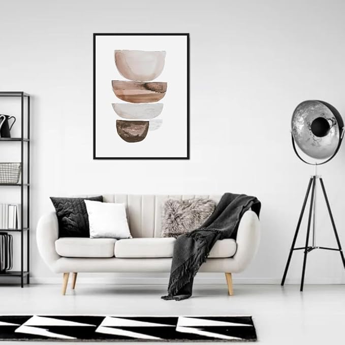 Moonow7 Earthy Tones Abstract Wall Art Poster, Geometric Watercolor Print, Modern Aesthetic Decor for Living Room, Bedroom, Bathroom, Dining Room, or Kitchen, Unframed Size 30x40 cm / 12x16″