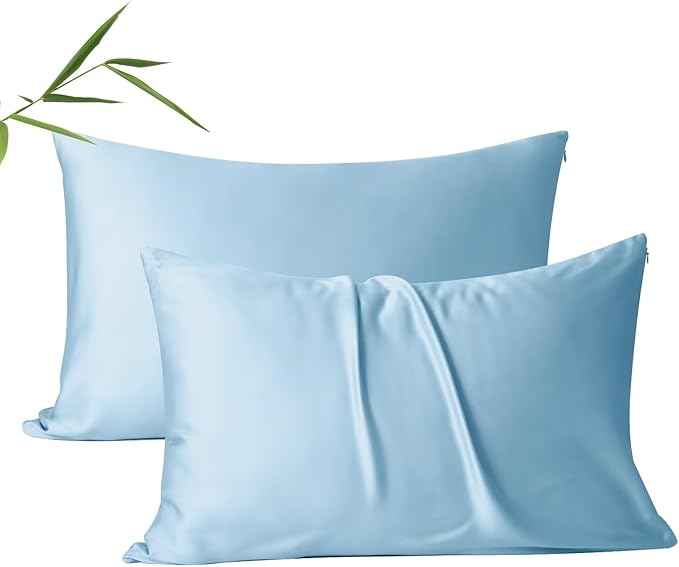 4 Pack Cooling Pillow Cases,Viscose Derived from Bamboo Pillow Protectors Queen Size Set of 4, 400 Thread Count Soft Silky Breathable Summer Pillow Cover with Zipper Hidden (4PCS, Queen,Light Blue)