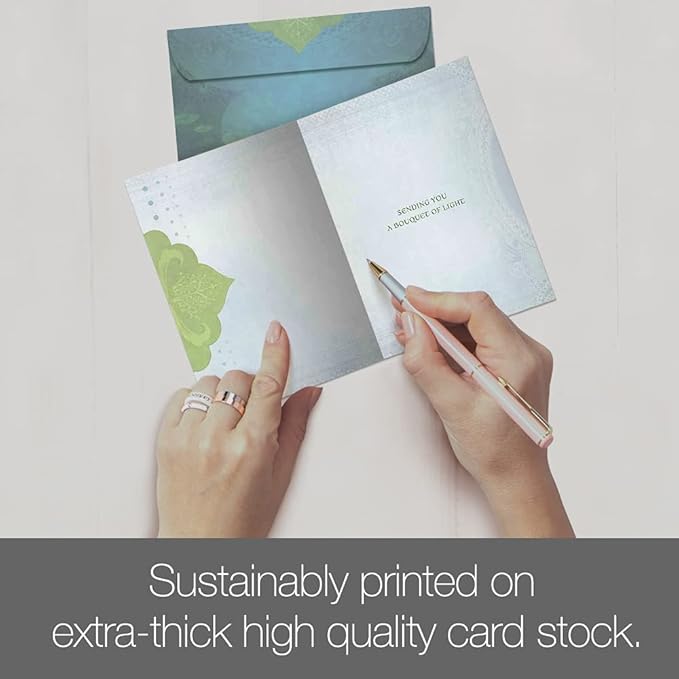 Tree-Free Greetings Single Card with Matching Envelope, Eco Friendly, Made in USA, 100% Recycled Paper, 5"x7", Bouquet Of Light Friendship (GO54393)