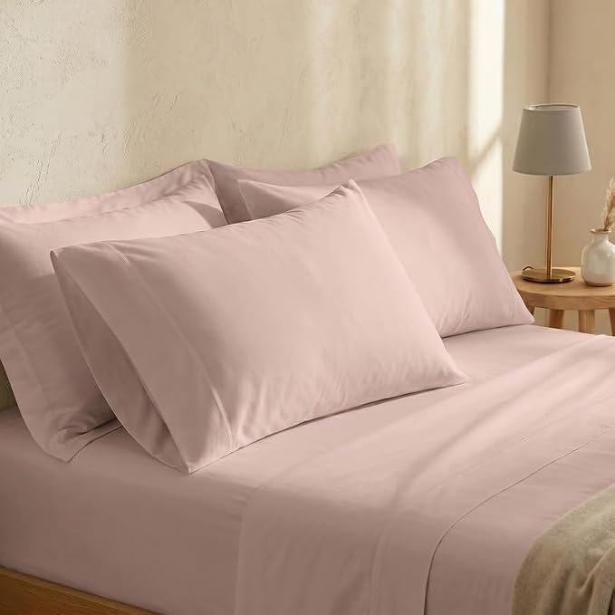 BIOWEAVES 100% Organic Cotton Sheets, 300 Thread Count 4-Piece GOTS Certified Bed Sheet Set Fits Mattress Upto 17" Deep Pocket, Soft & Silky Sateen Weave (Full, Dusty Rose)