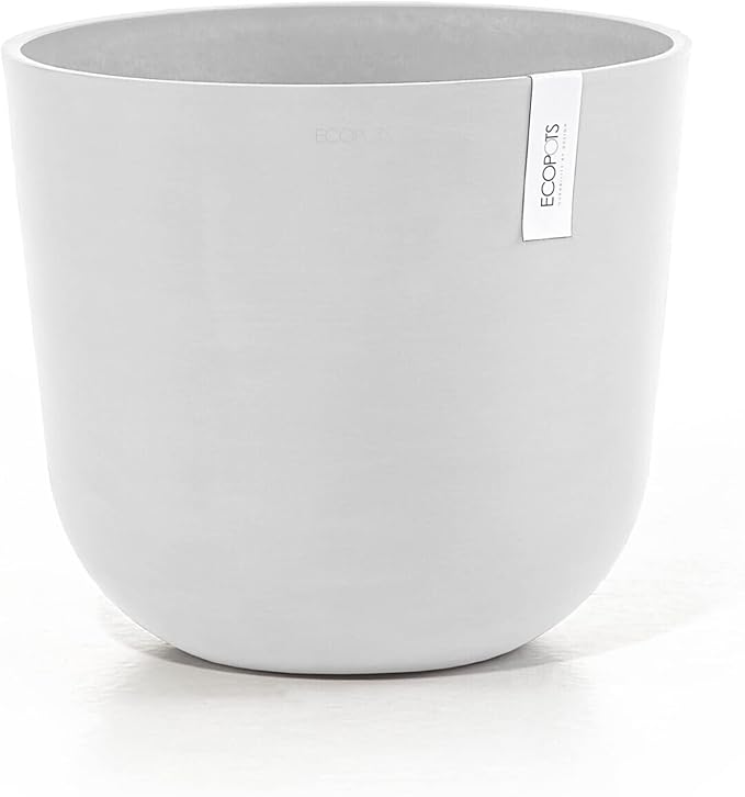Ecopots Oslo Durable Modern Round Indoor/Outdoor Recycled-Based Composite Flower Pot Planter, Pure White, 14"