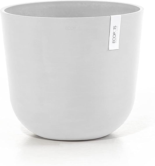 Ecopots Oslo Durable Modern Round Indoor/Outdoor Recycled-Based Composite Flower Pot Planter, Pure White, 14"