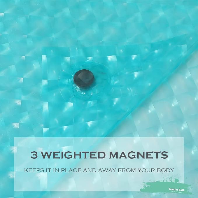 Teal 3D Crystal Plastic Shower Curtain Liner, 72x72 Inch Thin Lightweight Ice Cube Plastic Bathroom Shower Showroom Inner Curtain with Rustproof Metal Grommet Holes and Weighted Magnets
