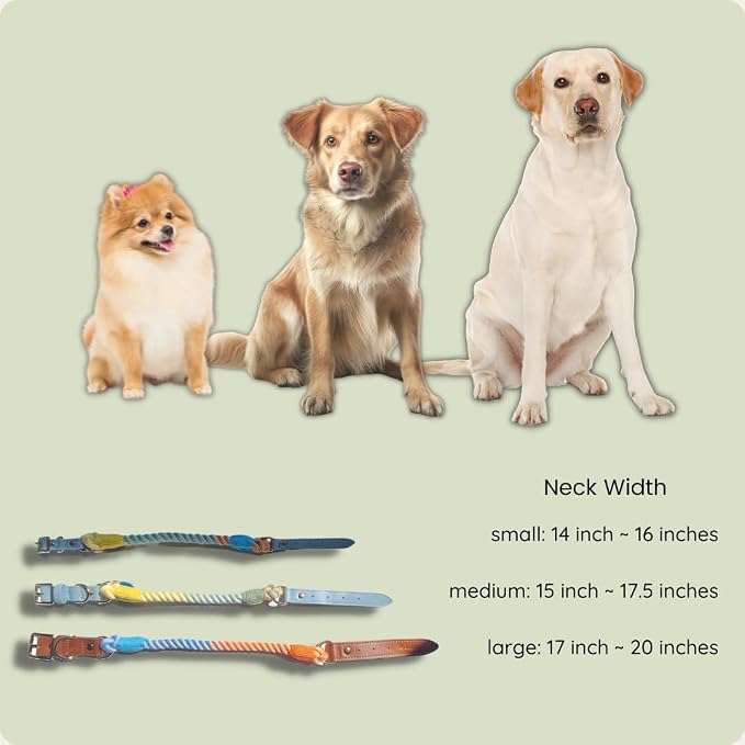 Pawtopia 5FT Dog Leash & Collar Set - Medium Dogs, Cotton Braided Rope with Vegan Leather Handle (Brown) with Two Complimentary Rolls of Dog Poop Bags (30 Bags), Durable Clasp (Vivid Rainbow, Medium)