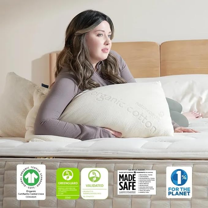 Naturepedic Organic Solid Latex Pillow - Standard Bed Pillow - Luxury Pillow for Comfortable Sleeping, Back Support and Neck Pain Relief - Sleeps Cooler & More Supportive Than Memory Foam Pillows