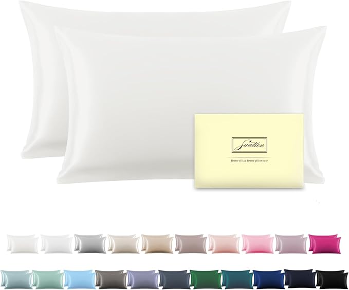 Silk Pillow Cases 2 Pack,Soft Breathable and Sliky Queen Size Pillow Cases Set of 2,Natural Mulberry Silk Pillowcase Set of 2 for Hair and Skin with Hidden Zipper (Ivory,20"X 30",2pcs)