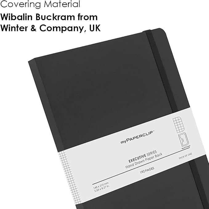 myPAPERCLIP Executive Series A5 Checks/Square Grid Notebook | 192 Pages, 80 GSM, Soft Cover, A5 (5.83 x 8.27 in) | Flat Lay | Bookmark, Elastic Closure & Back Pocket | Black