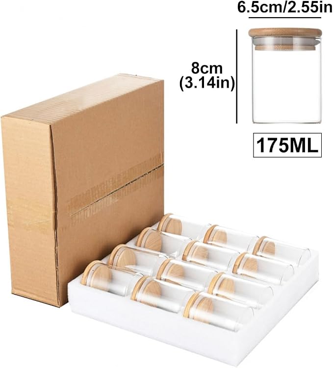 12PCS Glass Airtight Food Storage Jar with Bamboo Lids Glass Jar Kitchen Canisters for Pasta, Rice, Flour, Sugar