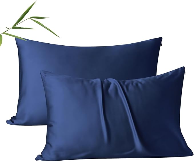 4 Pack Cooling Pillow Cases,Viscose Derived from Bamboo Pillow Protectors Queen Size Set of 4, 400 Thread Count Soft Silky Breathable Summer Pillow Cover with Zipper Hidden (4PCS, Queen,Navy Blue)