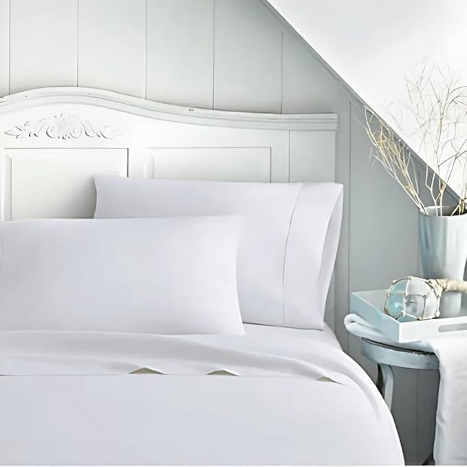 ORGANIC TEXTILES Organic Cotton Bed Sheets Set for Bedroom (Queen Size, White) 350 Thread Count, GOTS Certified, Breathable and Comfortable, Luxurious Soft Feel, All Season Use, Machine Washable
