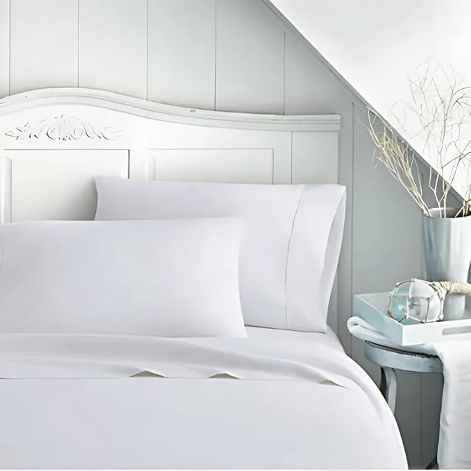 ORGANIC TEXTILES Premium Quality Bed Sheets - Organic Cotton 350 Thread Count - GOTS Certified - Full, (4 Pc. Set) - White