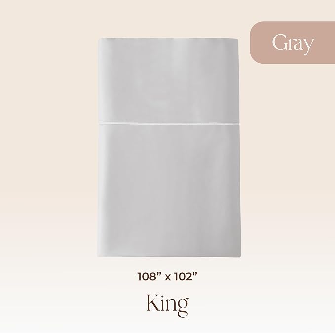 Certified Organic King Flat Sheet Only - 100% Organic Cotton Top Sheet with Luxurious Soft and Breathable 500 Thread Count Sateen Weave Finish - GOTS & Fairtrade Certified (Gray, King)