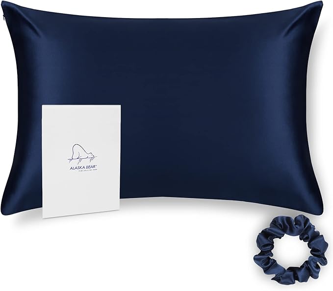 ALASKA BEAR Silk Pillowcase Envelope Closure, 22 Momme 100 Percent Mulberry Silk Pillow Slip Foldover Design, Washable and NO Zipper, King(1, Navy)