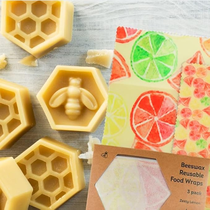 EKOH Reusable Beeswax Wraps (3pc) Retro Print | Beeswax Wrap for Food | Bees Wax | Reusable Sandwich Wrap | Sustainable Gifts | Vegan Beewax Wrapping with Natural Jojoba Oil (Zesty Lime Lemon 3 Pack)