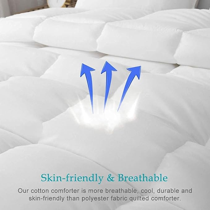 100% Cotton Cover Down Alternative Comforter Oversized King Size- Ultra-Soft Bed Comforter for All Season, Breathable White Duvet Insert (116x98)