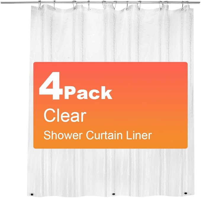 ZEMAHOME 4 Pack PEVA Plastic Shower Curtain Liner Premium Light Weight 72" x 72" Clear Bathroom Shower Showroom Curtain Liner with Rustproof Metal Gromments and Weighted Magnet