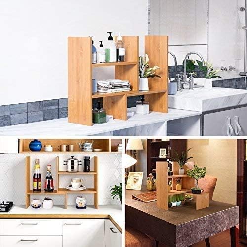 Sorfity Adjustable Desktop Bookshelf, Desk Organizer Display Shelf Counter Top Bookcase Free Style Display Shelf Rack Office Supplies Storage Shelf Book Multipurpose Bookshelf for Office Kitchen