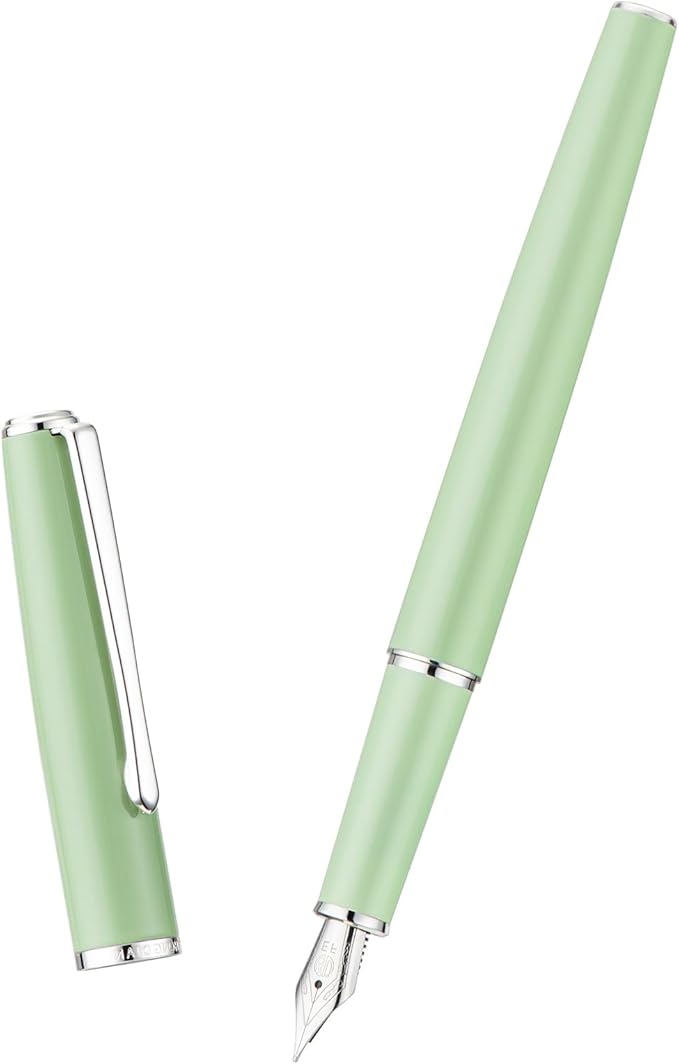 Hongdian 920S Fountain Pen Grass Green Meta Pen, Steel Fine Point Classic Pen with Ink Converter