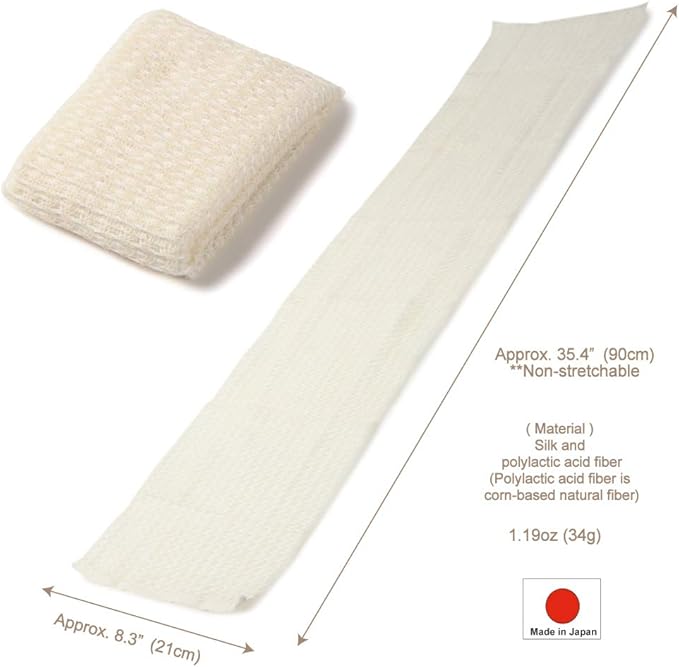 Exfoliating Washcloth [Made in Japan] Shower Back Scrubber, Plant-Based Loofah (Silk)