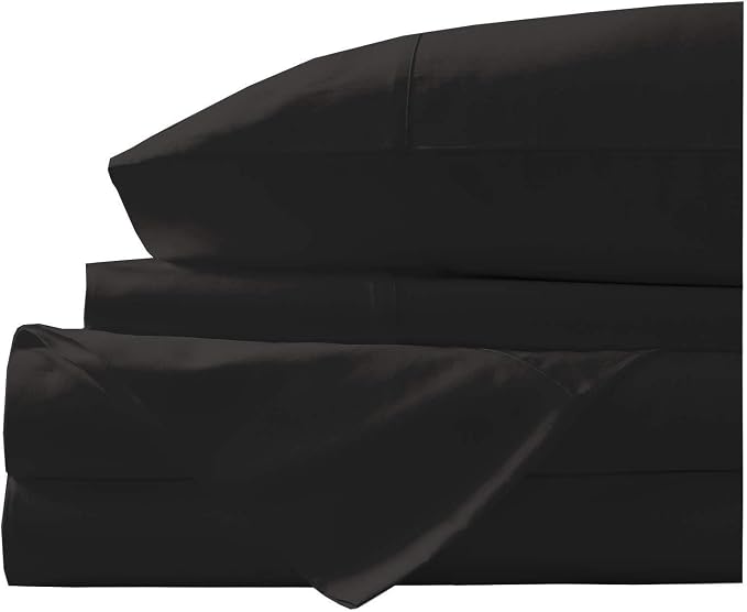 Organic Cotton Bed Sheets Set - 400TC Cal-King Size Ultra Black - 4 Piece Bedding - 100% GOTS Certified, Soft Silky Shiny, Luxury Finish Bedsheets - Fits 15" Deep Pocket Mattress