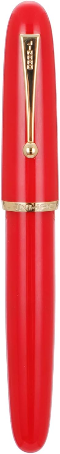 Jinhao 9019 DaDao Series Fountain Pen, Size 8 Fine Heartbeat Nib with Large Ink Converter, Bright Red Acrylic Design Smooth Writing Pen (Gold Trim)