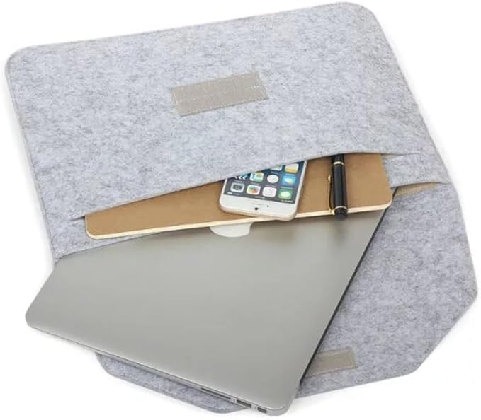 Felt Laptop Sleeve Bag Tablet PC Case Ultra Slim Business Carrying Case Protective Bag, Slim Envelope Compatible with Apple MacBook, Dell HP Microsoft Notebook (Light Gray, 15-inch)