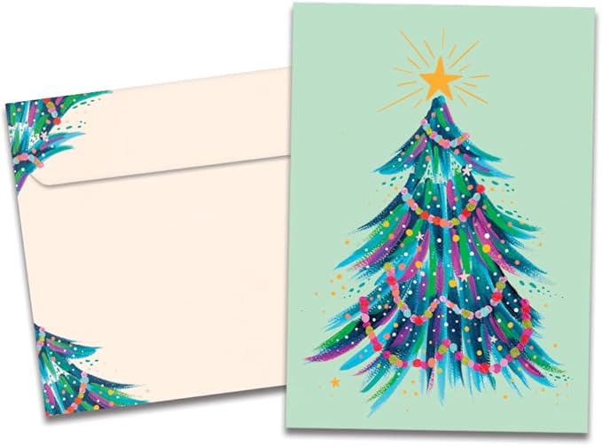 Tree-Free Greetings - Season's Greeting Card - Artful Designs - 1 Card + Matching Envelopes - Made in USA - 100% Recycled Paper - 5 x 7 - Green Tree (VO80705)