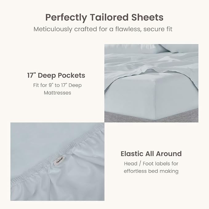 Bioweaves 100% Organic Cotton 1 Full Size Fitted Sheet Only | 300 Thread Count Sateen Weave GOTS Certified with Deep Pocket - Shore