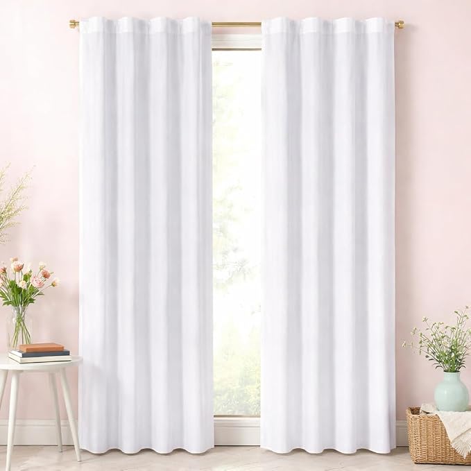 Bedding Craft White Curtains 72 Inch Length Set of 2 – Poly Cotton Slub Tab Top Curtains 50x72 Inch, Light Filtering Window Drapes for Bedroom, Living Room, Farmhouse, Modern Home & Office Decor