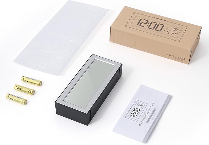 ORIA Battery Operated Digital Clock, Small Travel Alarm Clock with Auto Dimmer, Date, Temp & Week, Bedside Desk Clock with LCD Display for Bedroom, Office, Batteries Included