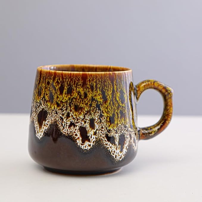 12oz Cool Unique Mugs, Handmade Ceramic Coffee Mug, Great Gift for Men Women, Microwave & Dishwasher Safe Stoneware Pottery Tea Mug for Home Office(Yellow)