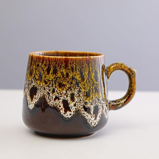 12oz Cool Unique Mugs, Handmade Ceramic Coffee Mug, Great Gift for Men Women, Microwave & Dishwasher Safe Stoneware Pottery Tea Mug for Home Office(Yellow)