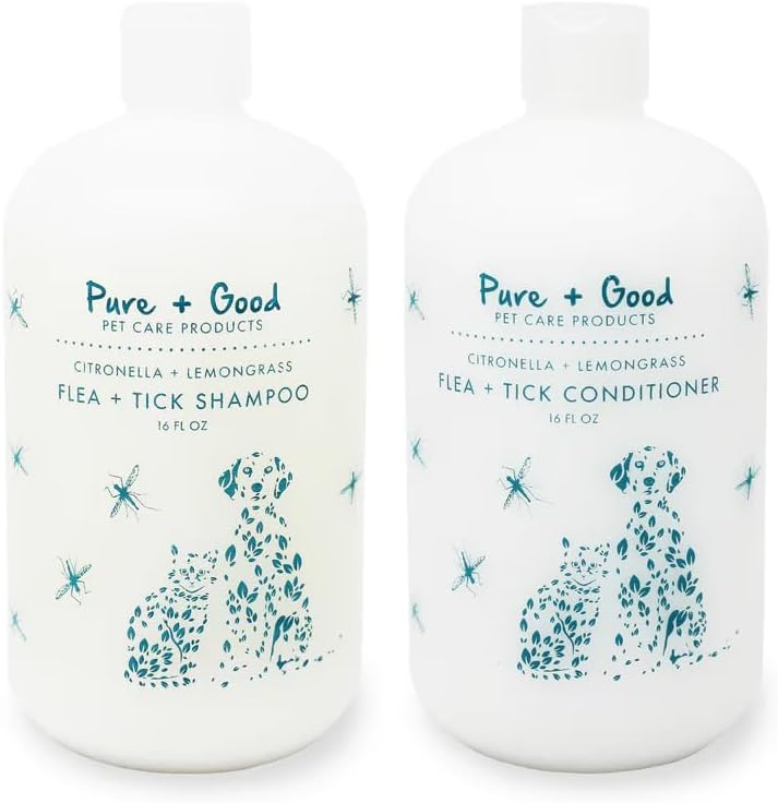Pure + Good - Shampoo and Conditioner Set, Formulated for All Pets, Gentle and Cleansing, Made in The USA, Cruelty Free, 16 fl oz (Flea + Tick)