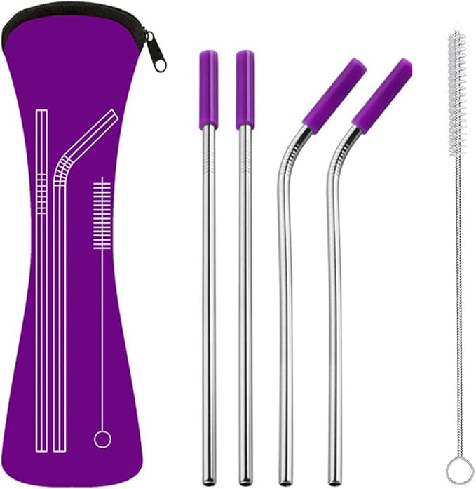 Toyvian 6pcs 304 Stainless Steel Drinking Tubes with Scratch-resistant Silicone Tips Set, Reusable Eco-conscious Straws for Home and Restaurant Use Random Color