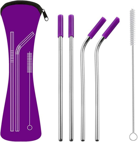 Toyvian 6pcs 304 Stainless Steel Drinking Tubes with Scratch-resistant Silicone Tips Set, Reusable Eco-conscious Straws for Home and Restaurant Use Random Color
