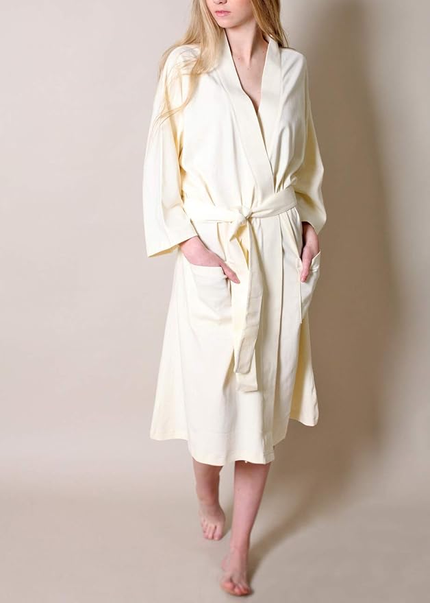 Women's Bathrobe Spa Robe, 100% Organic Cotton, Lightweight Super Soft Travel & Eco-Friendly (6 Colors)