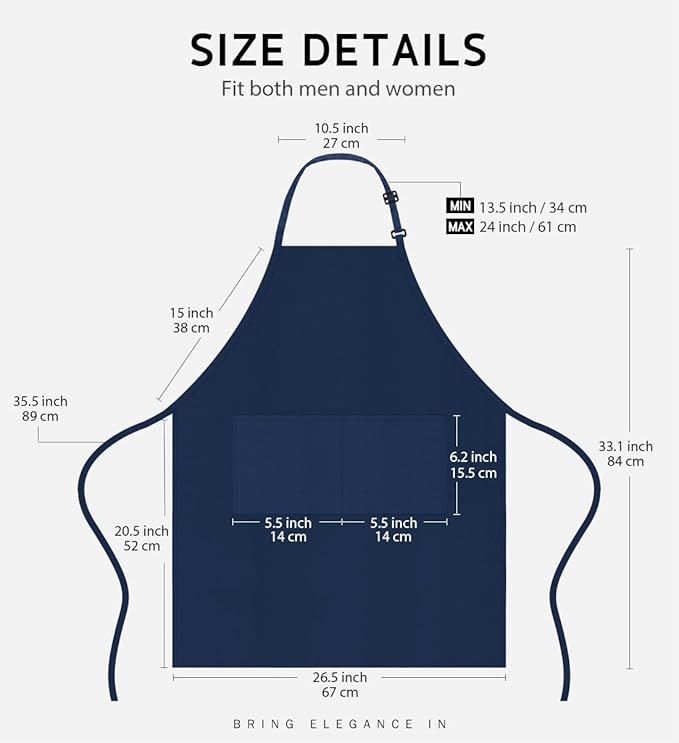 Syntus Apron for Men Women, Adjustable Cooking Kitchen Chef Aprons with 2 Pockets