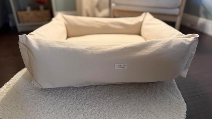 Rectangular Natural Cotton Canvas Dog Bed with Raw Cotton Insert – Eco Friendly Pet Bed with Removable Washable Cover, Breathable Cushion for Dogs & Cats (Natural, XXX Large 53" × 40" × 8")