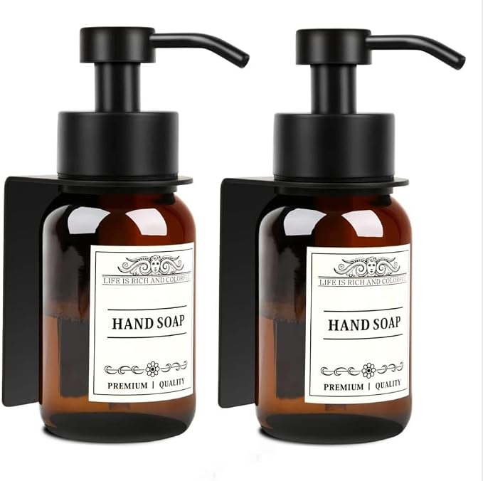 Lotion Dispenser Shower with Pump and Wall Mount Soap Pump | Amber Set of 2