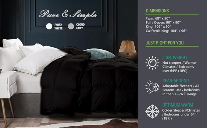 9.8 NEWTON Eco Friendly All Season Down Alternative Comforter Super King Plus, 120x120 inch Black Comforter Duvet Insert, 100% Microfiber Cotton, 1000-TC, 700+ Fill Power-120"x120"