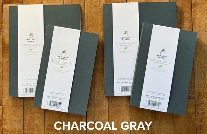 100% Recycled Softcover Dotted Grid Journal, Charcoal Gray, 8.5" x 5.5", 192 Pages, Embossed, Perfect Bound, FSC Certified, Made in USA