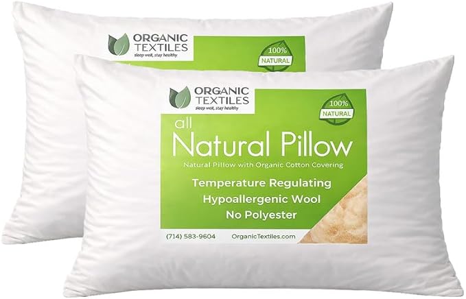 ORGANIC TEXTILES 100% Natural Wool Pillow with Organic Cotton Cover, GOTS Certified - (Child - Pack of 2)
