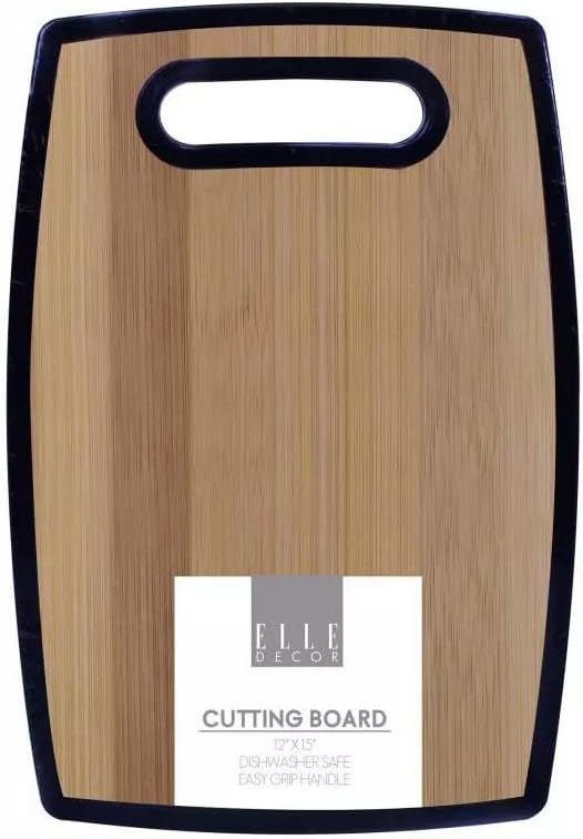 3Pc Bamboo-Designed Cutting Board Set, 8"x12", 9"x14", 12"x15", Plastic with Handle, Dishwasher Safe, Portable, and Stylish